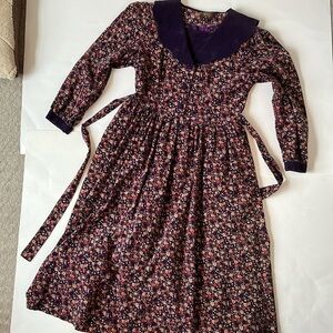 Vintage Long Sleeve Bib Floral Dress Small